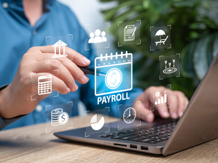 Payroll business and finance management concept, Businessman use technology to plan Salary payment automatic system, Financial, Accounting, Holiday pay and Calculate payment with technology