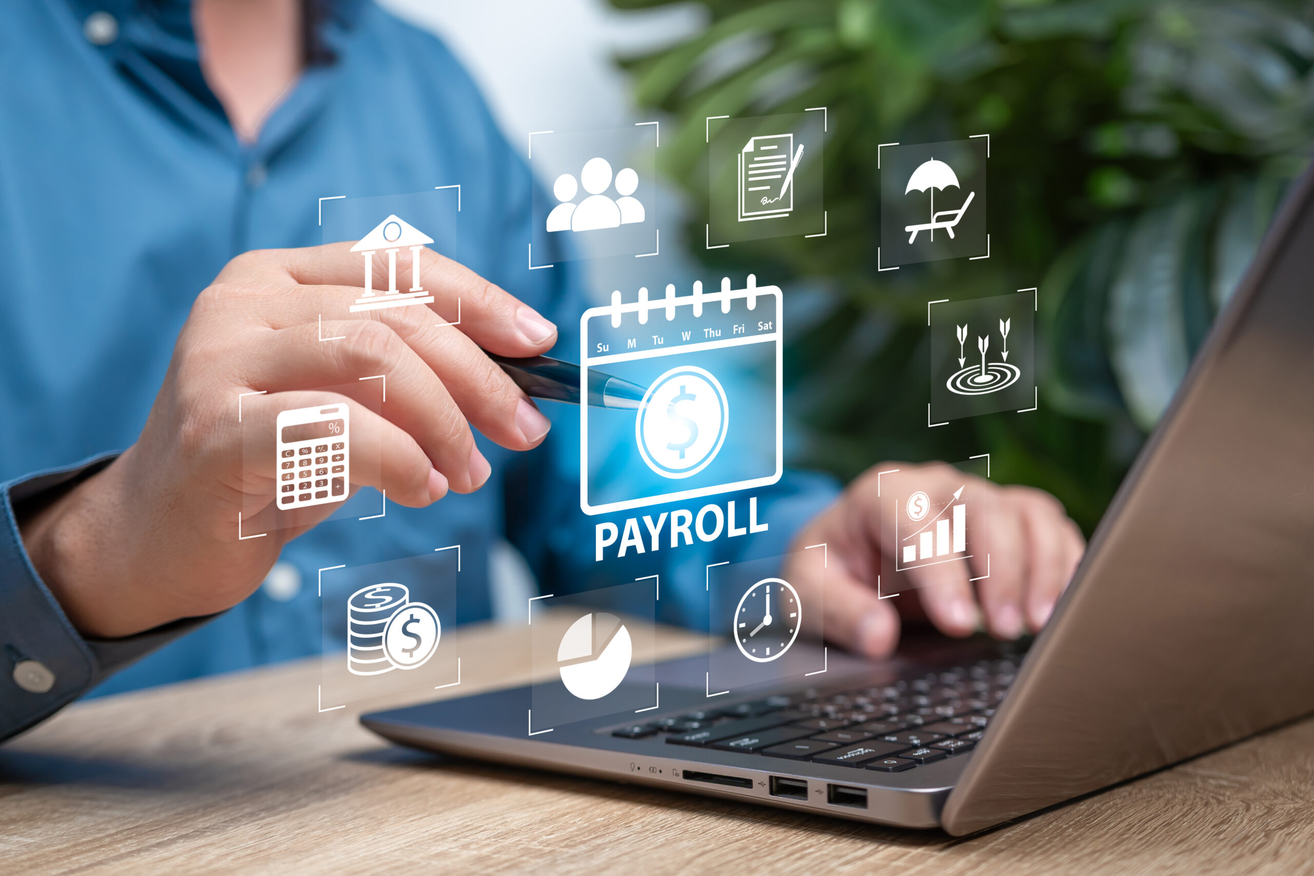 Payroll business and finance management concept, Businessman use technology to plan Salary payment automatic system, Financial, Accounting, Holiday pay and Calculate payment with technology